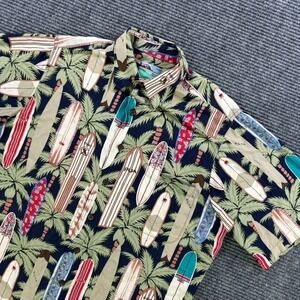 Reyn Spooner Hawaiian Surfboard Print Short Sleeve Button Up Shirt Mens Medium
